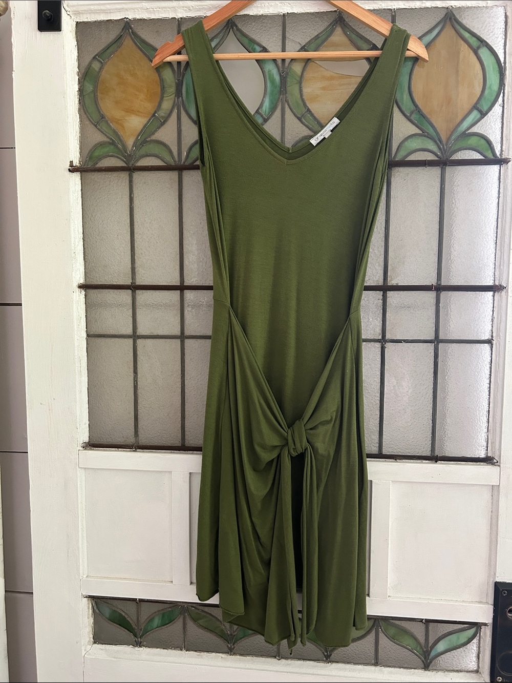 Grassroots Olive Green Knot-Front Sleeveless Dress